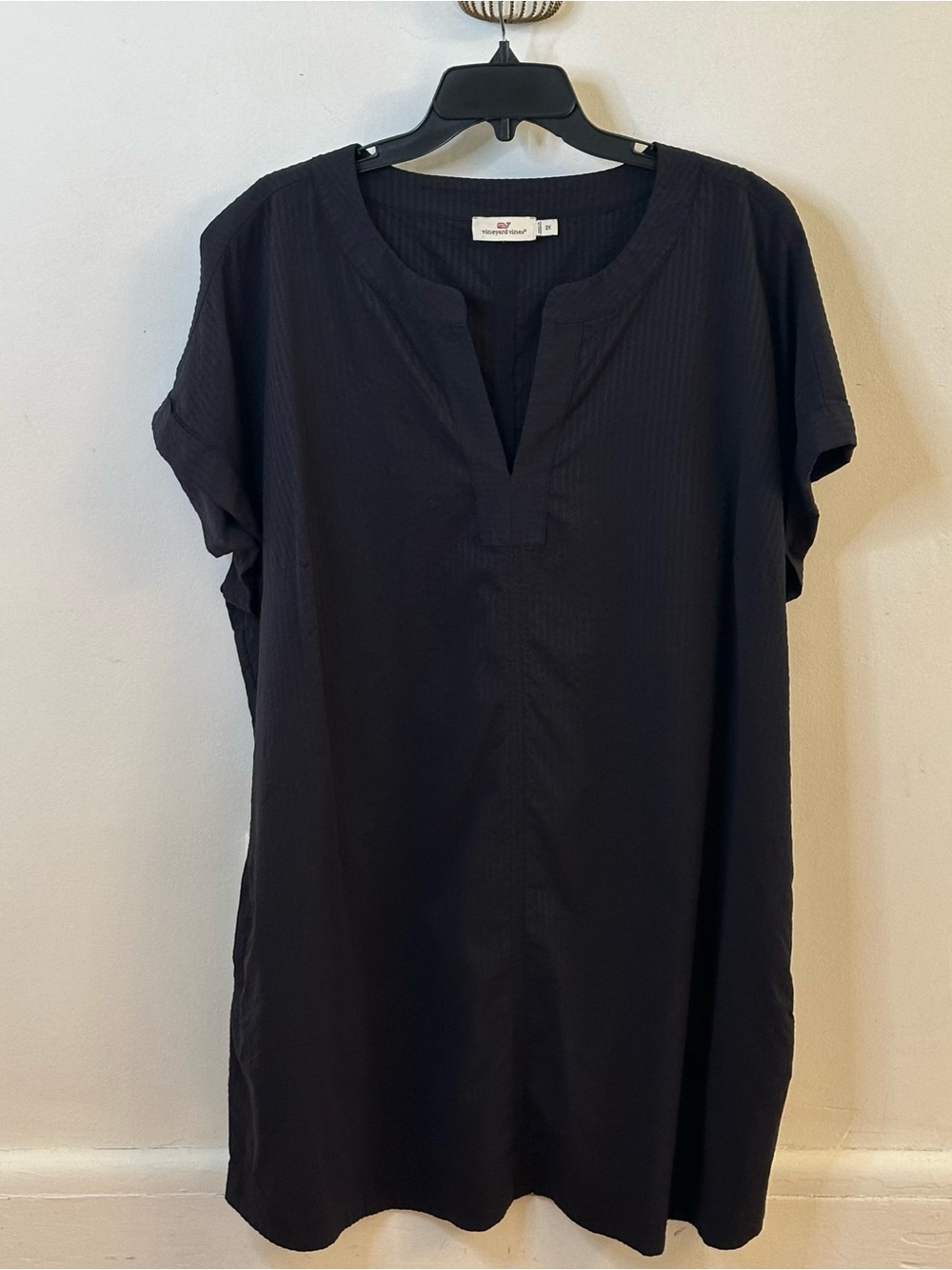 Vineyard Vines Margo Harbor Black Popover Seersucker Short Sleeve Tunic Dress 2X